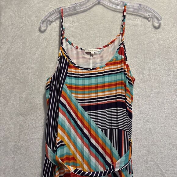 Skies Are Blue Pleated Multi-Color Spaghetti Strap Maxi Dress Women's Size Small - Picture 2 of 13